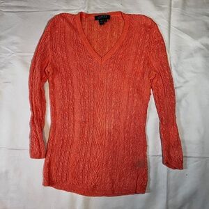 Linen Cable Knit Lauren Ralph Lauren V-Neck Sweater - Med.